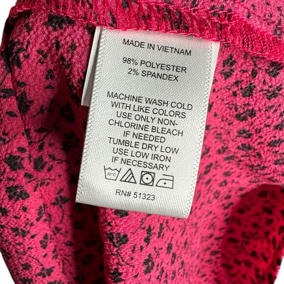 CECE Rose Cerise Floral Party Pink Flower Pattern V-Neck Crepe Blouse Women's L - Picture 4 of 7